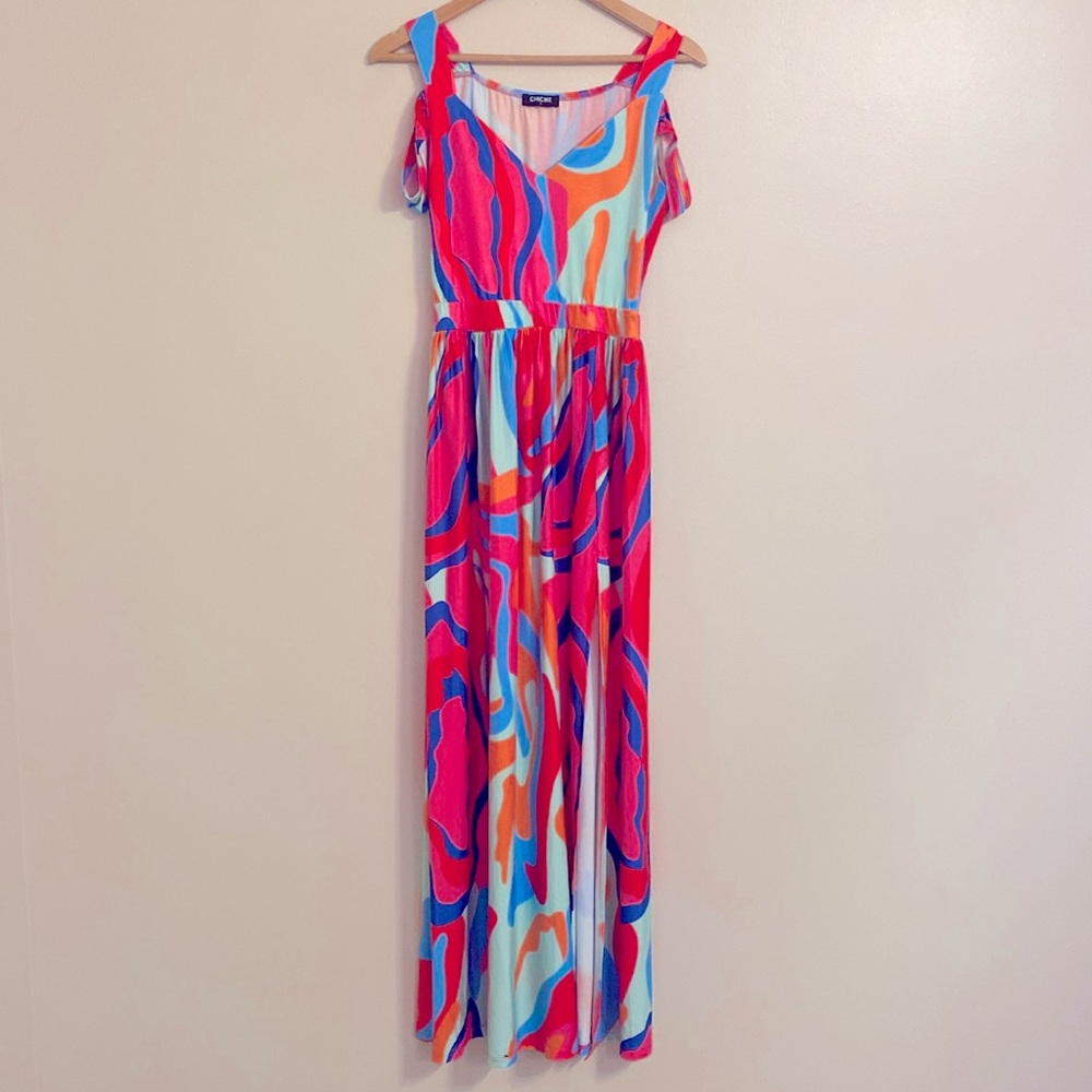 🎈BOGO FREE🎈Boho Maxi Dress S Gipsy Long multi colored Blue Festival Hippie Flowy